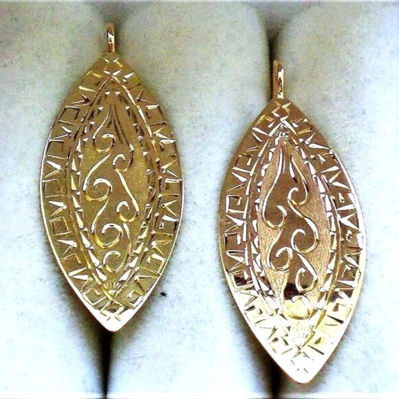 Vintage LARGE HEAVY 1 11/16" LONG 14K Yellow Gold Dangle Drop Pierced EARRINGS - Picture 4 of 7